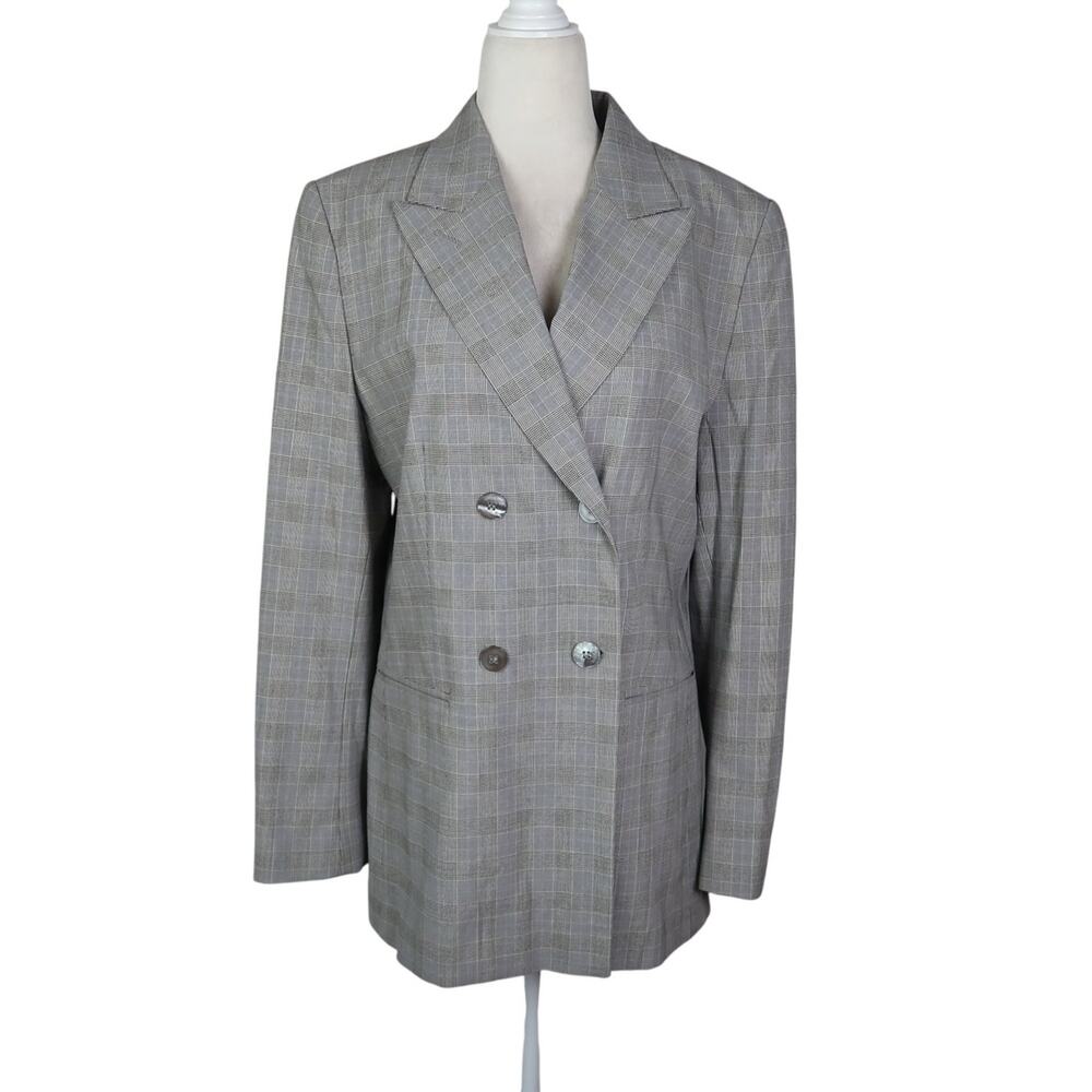 Vintage 90s Mondi Grey Plaid Wool Blazer Jacket Double-Breasted M